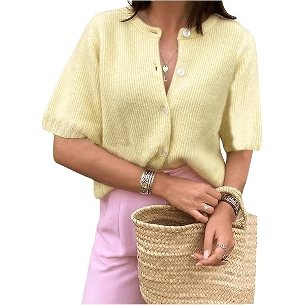 MakeMeChic Women's Short Sleeve Button Down Cardigan